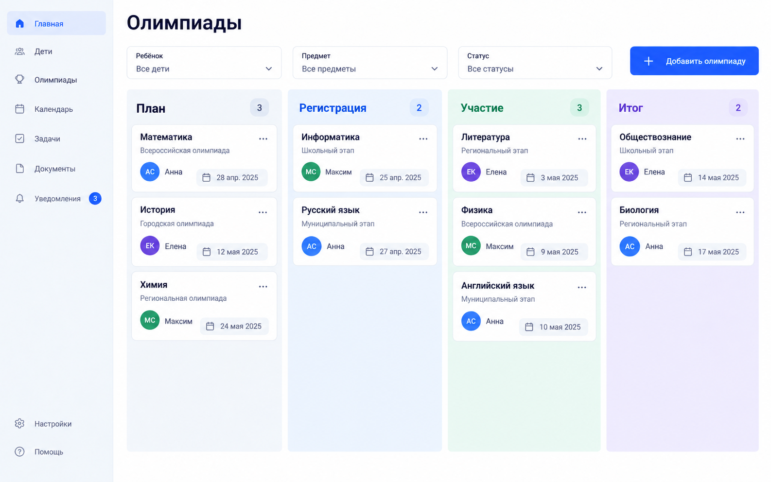Иллюстрация канбан-доски для учёта олимпиад